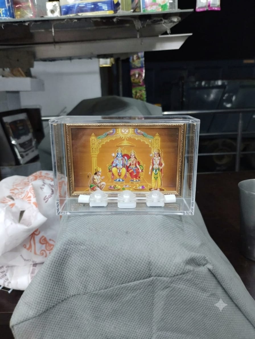 Clear acrylic LED Ram Darbar devotional photo display example